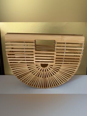 Crescent Shaped Bamboo Handbag Purse Clutch